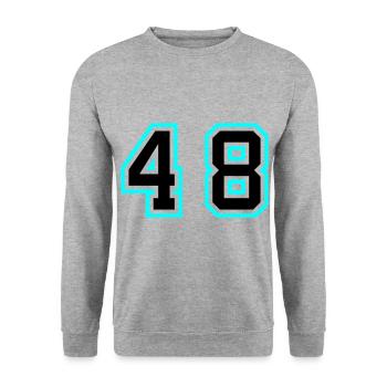 48 Zahl symbol - Unisex Pullover - Weißgrau meliert - Vorne - Alina (178cm) & Michal (187cm)