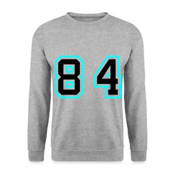 84 Zahl Symbol - Unisex Pullover - Weißgrau meliert - Vorne - Alina (178cm) & Michal (187cm)