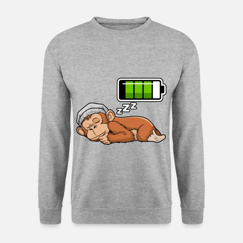 Monkey Sleeping Recharging Night Bedtime - Unisex Pullover - Weißgrau meliert