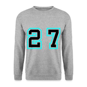 27 Zahl symbol - Unisex Pullover - Weißgrau meliert - Vorne - Alina (178cm) & Michal (187cm)