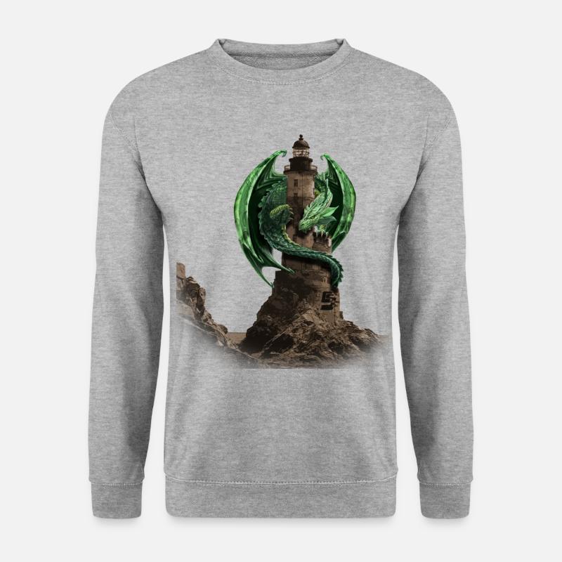 Drachen Leuchtturm von Custom - Unisex Pullover - Weißgrau meliert