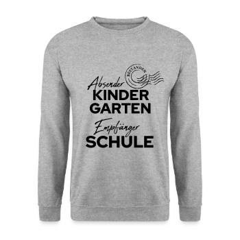 absender kindergarten empfänger schule 1 klasse - Unisex Pullover - Weißgrau meliert - Vorne - Alina (178cm) & Michal (187cm)