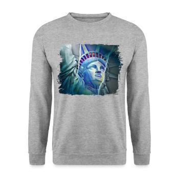 New York City NYC USA America Statue of Liberty - Unisex Sweatshirt - salt & pepper - Front - Alina (178cm) & Michal (187cm)