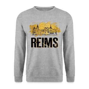 Reims France City Skyline Home Love Gold - Unisex Sweatshirt - salt & pepper - Front - Alina (178cm) & Michal (187cm)