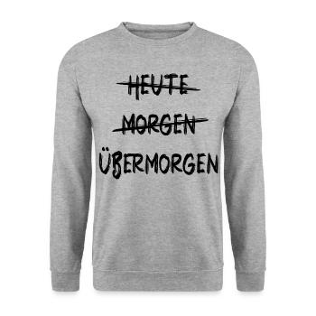 Heute Morgen Übermorgen - To Do Liste Aufschieben - Unisex Pullover - Weißgrau meliert - Vorne - Alina (178cm) & Michal (187cm)
