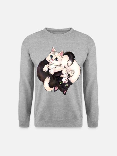 Niedliche Yin Yang Katze Tolles Geschenk Katzenfan - Unisex Pullover - Weißgrau meliert