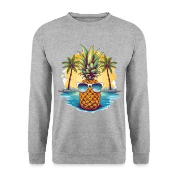 Ananas Lunettes de soleil Palmiers Vacances d’été Tropical - Sweat-shirt Unisexe - gris chiné - Devant - Alina (178cm) & Michal (187cm)
