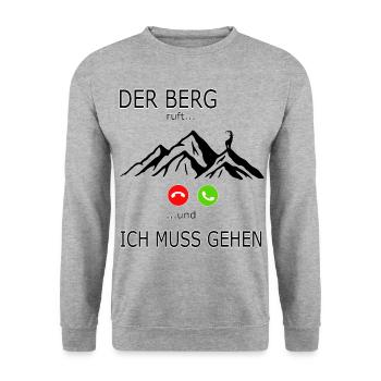 Spruch der Bergruft und ich muss gehen Wandern - Unisex Pullover - Weißgrau meliert - Vorne - Alina (178cm) & Michal (187cm)