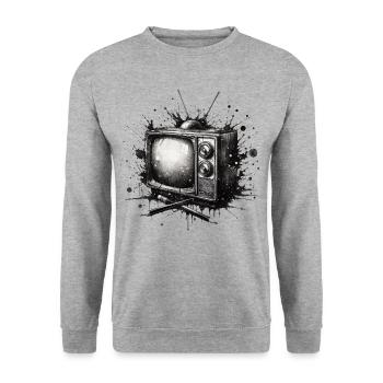VINTAGE RETRO TV AMIDST INK SPLASH ARTWORK - Unisex Sweatshirt - salt & pepper - Front - Alina (178cm) & Michal (187cm)
