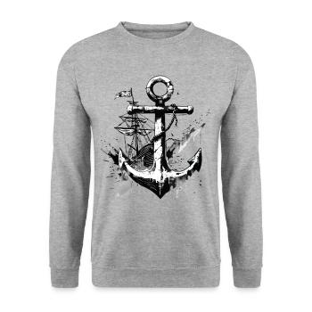 Navire d’ancre Voilier Art Marin Marin - Sweat-shirt Unisexe - gris chiné - Devant - Alina (178cm) & Michal (187cm)