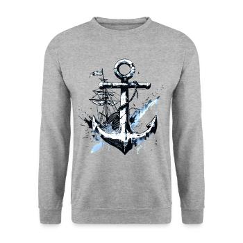 Navire d’ancre Voilier Art Marin Marin - Sweat-shirt Unisexe - gris chiné - Devant - Alina (178cm) & Michal (187cm)