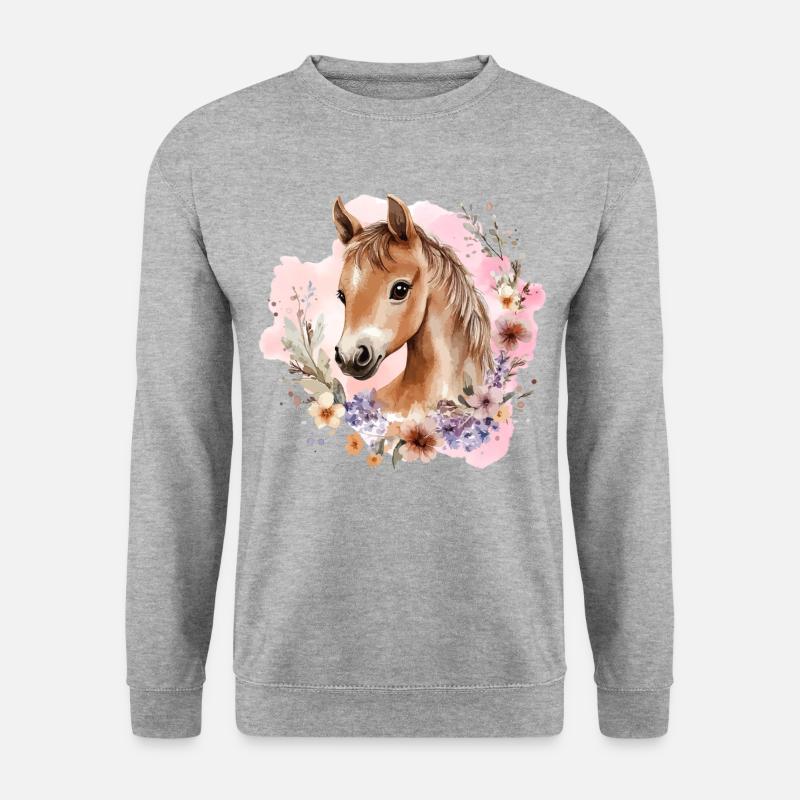 Pferd Blumen Pferdemädchen Pony Süß Niedlich - Unisex Pullover - Weißgrau meliert