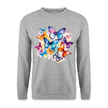 Butterflies Colorful Colorful Beautiful Art Nature - Unisex Sweatshirt - salt & pepper - Front - Alina (178cm) & Michal (187cm)