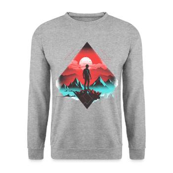 Hiking Mountain Mountains Mountaineering Climbing Nature Neon - Unisex Sweatshirt - salt & pepper - Front - Alina (178cm) & Michal (187cm)