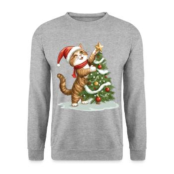 Cat Christmas Tree Christmas Xmas Cute Funny - Unisex Sweatshirt - salt & pepper - Front - Alina (178cm) & Michal (187cm)