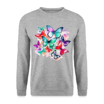Butterfly Colorful Colorful Beautiful Art Nature - Unisex Sweatshirt - salt & pepper - Front - Alina (178cm) & Michal (187cm)