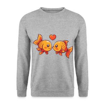 Poisson rouge Couple Amour Couple Amoureux Poissons - Sweat-shirt Unisexe - gris chiné - Devant - Alina (178cm) & Michal (187cm)