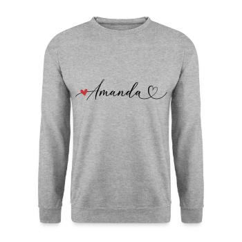 Amanda Nom Prénom Calligraphie coeur - Sweat-shirt Unisexe - gris chiné - Devant - Alina (178cm) & Michal (187cm)