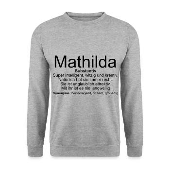 Name Definition Mathilda - Unisex Pullover - Weißgrau meliert - Vorne - Alina (178cm) & Michal (187cm)