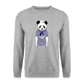 Panda Seemann - Unisex Pullover - Weißgrau meliert - Vorne - Alina (178cm) & Michal (187cm)