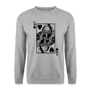 Herz Königin Spielkarte - Unisex Pullover - Weißgrau meliert - Vorne - Alina (178cm) & Michal (187cm)