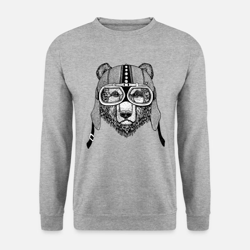 Motorradfahrer Teddybär - Unisex Pullover - Weißgrau meliert