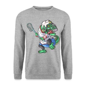 Lacrosse Dinosaur T-Rex Lacrosse Stick Funny Lax - Unisex Sweatshirt - salt & pepper - Front - Alina (178cm) & Michal (187cm)