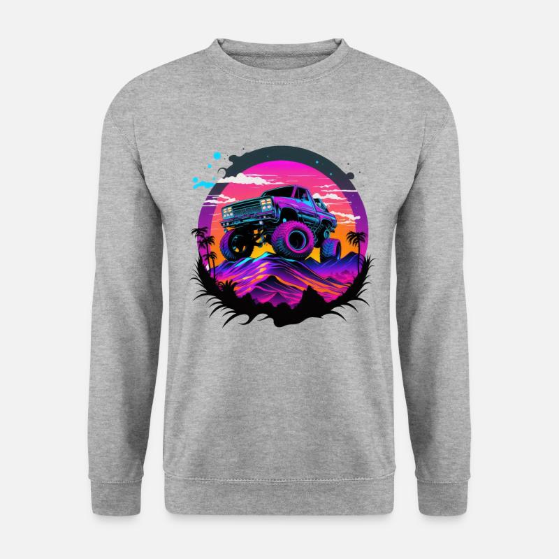 Monster Truck Synthwave - Unisex Pullover - Weißgrau meliert