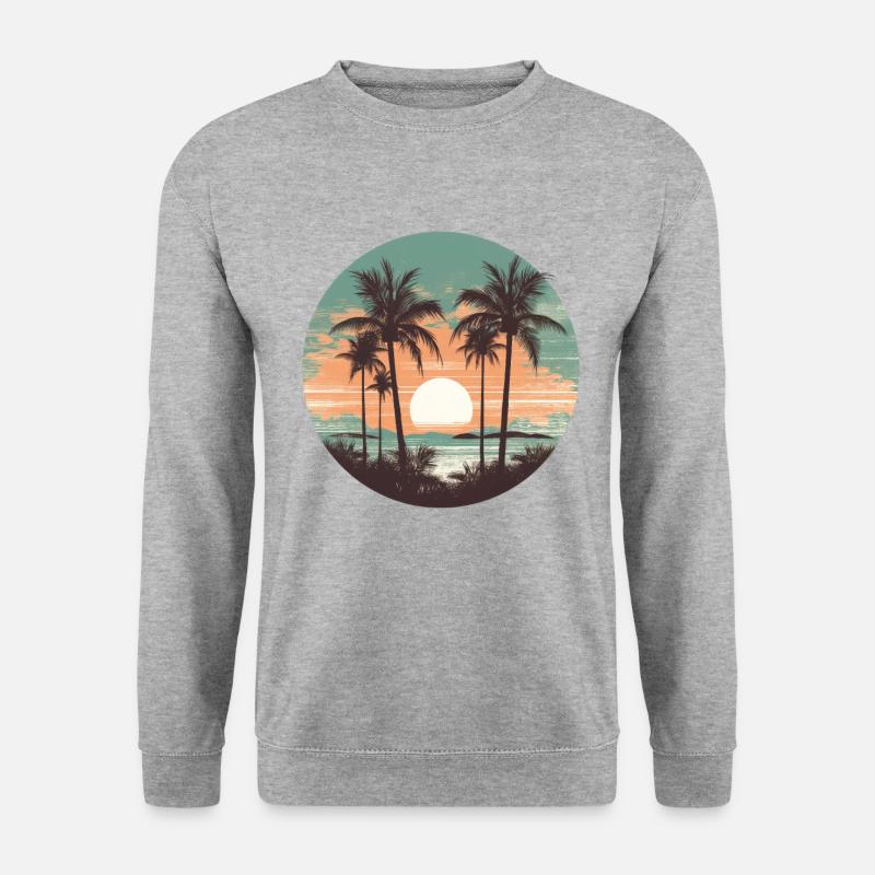 Palmen Sonne Sommer Vintage - Unisex Pullover - Weißgrau meliert