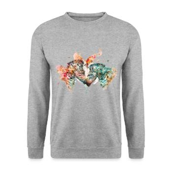 Zebras In Love - Unisex Pullover - Weißgrau meliert - Vorne - Alina (178cm) & Michal (187cm)