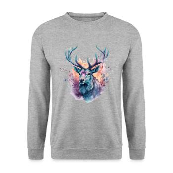 Aquarelle colorée de cerf - Sweat-shirt Unisexe - gris chiné - Devant - Alina (178cm) & Michal (187cm)