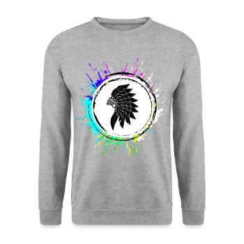 Tête Indienne Colorée - Sweat-shirt Unisexe - gris chiné - Devant - Alina (178cm) & Michal (187cm)