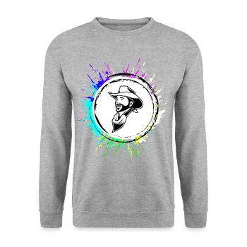 Cowboy western kopf Bunt - Unisex Pullover - Weißgrau meliert - Vorne - Alina (178cm) & Michal (187cm)