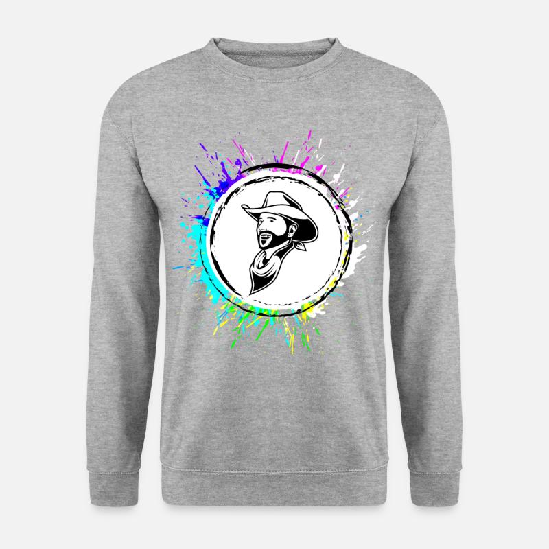 Cowboy western kopf Bunt - Unisex Pullover - Weißgrau meliert