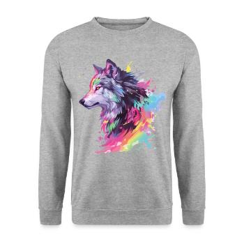 Wolf Wolf Head Predator Forest Nature Wilderness Art - Unisex Sweatshirt - salt & pepper - Front - Alina (178cm) & Michal (187cm)