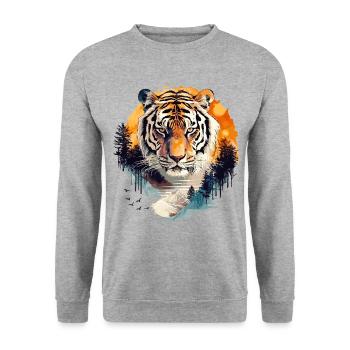 Tiger, Tigerhead, Big Cat, Nature, Wilderness, Wild, Strong - Unisex Sweatshirt - salt & pepper - Front - Alina (178cm) & Michal (187cm)