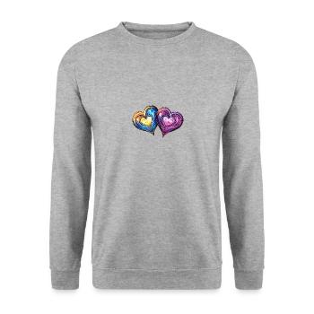 Bunte Herzen Liebe Ehe - Unisex Pullover - Weißgrau meliert - Vorne - Alina (178cm) & Michal (187cm)