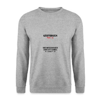 Gästebuch 45. Geburtstag Gästeliste 45 Jahre Shirt - Unisex Pullover - Weißgrau meliert - Vorne - Alina (178cm) & Michal (187cm)