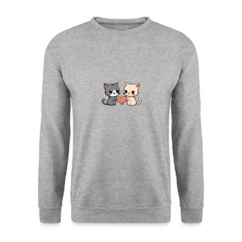 Katze Paar Valentinstag - Unisex Pullover - Weißgrau meliert - Vorne - Alina (178cm) & Michal (187cm)