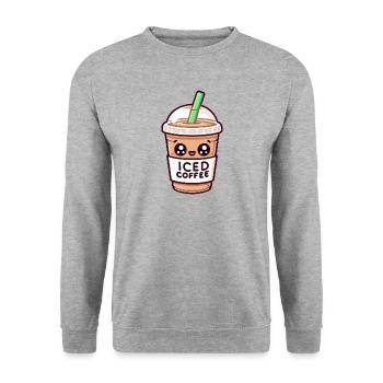 Kawaii Iced Coffee - Unisex Sweatshirt - salt & pepper - Front - Alina (178cm) & Michal (187cm)