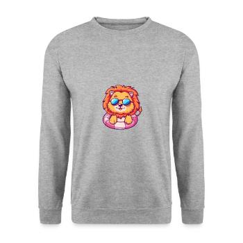 Löwe Comic Cool - Unisex Pullover - Weißgrau meliert - Vorne - Alina (178cm) & Michal (187cm)