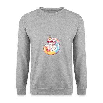 Einhorn Comic Cool - Unisex Pullover - Weißgrau meliert - Vorne - Alina (178cm) & Michal (187cm)