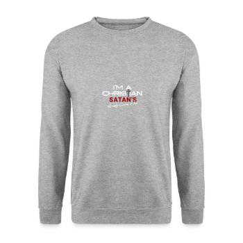 Ich Bin Christ Satan Hat Schon Angst - Unisex Pullover - Weißgrau meliert - Vorne - Alina (178cm) & Michal (187cm)