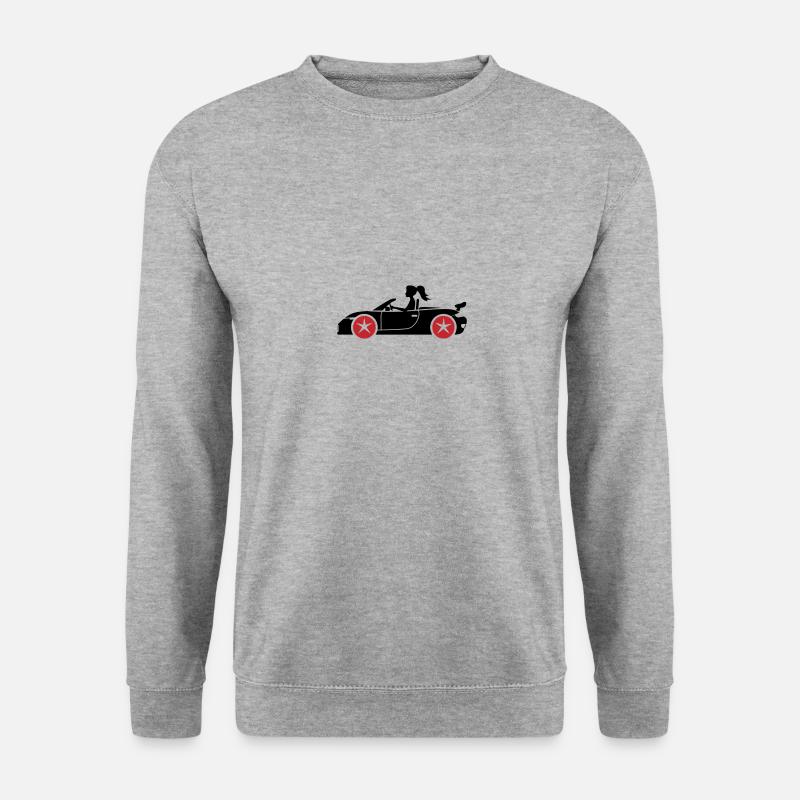 Frau Auto Cabrio - Unisex Pullover - Weißgrau meliert