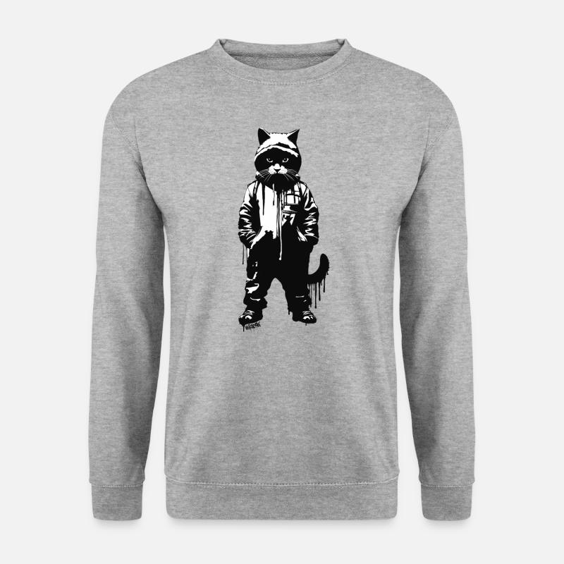 Stencil Cat Cool - Unisex Pullover - Weißgrau meliert