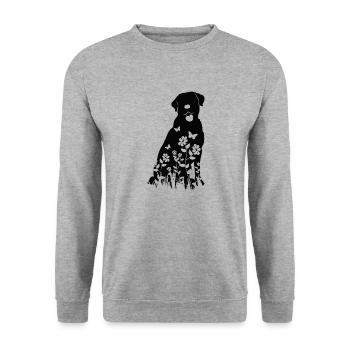 Labrador Blumenmuster Silhouette Hund Lover Geschenk - Unisex Pullover - Weißgrau meliert - Vorne - Alina (178cm) & Michal (187cm)