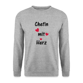 Chefin mit Herz - Unisex Pullover - Weißgrau meliert - Vorne - Alina (178cm) & Michal (187cm)