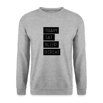 Train Eat sleep Repeat - Unisex Pullover - Weißgrau meliert - Vorne - Alina (178cm) & Michal (187cm)