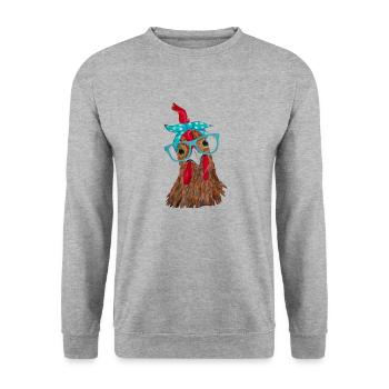 Huhn mit Bandana Stirnband und Brille niedlich - Unisex Pullover - Weißgrau meliert - Vorne - Alina (178cm) & Michal (187cm)
