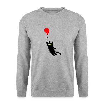 fliegende Katze - Unisex Pullover - Weißgrau meliert - Vorne - Alina (178cm) & Michal (187cm)
